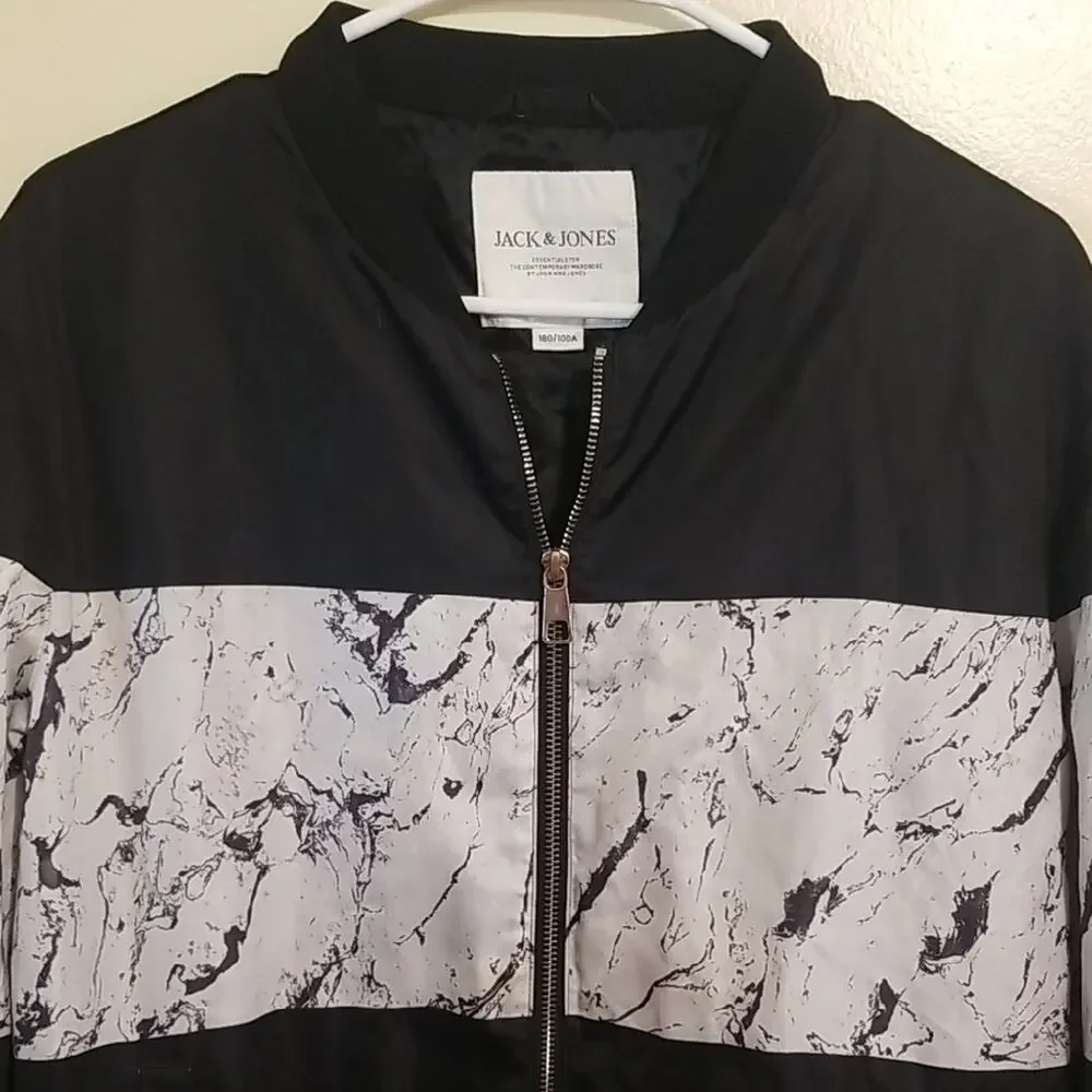 Jack & Jones Essential Bomber Jacket Monochrome Marble Coat Outerwear Medium